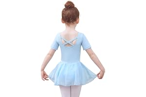 Tancefair Girls Ballet Dress Cotton Ballet Outfit Short/Long Sleeve Ballet Dance Leotard Gymnastics Leotard with Chiffon Skirt