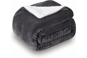 SOCHOW Coperta Plaid in Pile Sherpa, Grigio Scuro 220 x 240 cm Coperta di Peluche Super Morbida e Lussuosa a Doppio Strati