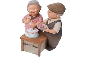 Angoily 1 statuetta romantica coppia innamorata dolce amorevole insieme coppia scultura amorevole coppia anziana statua in miniatura per nonni, genitori, anniversario, regalo di nozze (torta)