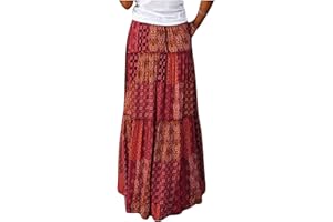 AMhomely Boho Maxi Skirts for Women Long Skirts Sale Chic Ladies Printing Casual Ruched Ruffles Elastic Waist Skirts Beach Skirts Clearance UK