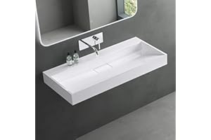 ‎MAI & MAI Mai & Mai Waschbecken Weiß Aufsatzwaschbecken Hängewaschtisch inkl. Ablaufgarnitur Mineralguss Rechteckig Waschplatz ohne Armaturenloch Breite: 100cm