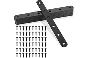 XINGWENHAO Conjunto de 10 Placas Perforadas en Negro, Conector Metalizado, Conector para Madera de Tabla, Grapa de Reparación, Conector de Ángulo Plano con 60 Tornillos para Muebles,Estanterías, 200x20x3 mm