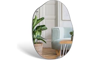 WOLIBEER Asymmetrischer Badezimmer Spiegel 80 x 60 cm, unregelmäßiger rahmenloser Wandspiegel mit schwarzer Rückwand, Spiegel für Badezimmer, Schlafzimmer, Eingangsbereich, Flur, Waschtisch