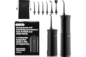 Hangsun Travel Water Flosser for Teeth Cordless, Portable Electric Dental Water Tooth Flosser 4 Modes & 6 Jet Tips, IPX7 Waterproof Oral Irrigator with Telescopic Water Tank, Mini Black