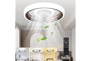 Depuley Round Ceiling Fans with Lights, Low Profile Ceiling Fan Lights,360-Degree Rotation Fan Light for Living Room, Dining Room, Bedroom, Office, Reversible Timing &3 Colors 6 Speeds, 20In, Brown