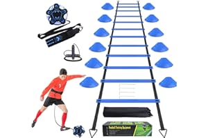 BJNCDIO Fussball Trainingszubehör, 6m Koordinationsleiter, 12 Hütchen, Fußballtrainer und Springseil, Fussball Trainingsset Sachen, Fußball Geschenke für Jungs Kinder