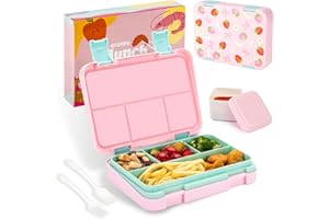 QCQHDU Brotdose Kinder mit 5 Fächern - Lunchbox mit Unterteilungen,1300ml Bento Box für Schule,Kindergarten,Outdoor | Leckdicht, Spülmaschinenfest, BPA-Frei,Essensdose mit Essbesteck