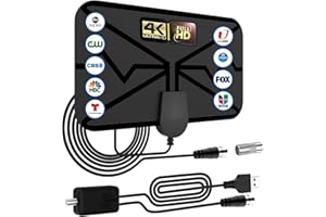 HMROPE Antenne TV Intérieur TNT HD, 420KM Antenne HDTV numérique Longue portée,Amplificateur de Signal Chaînes locales gratuites 4K 1080P VHF UHF avec 5m de Câble Coaxial