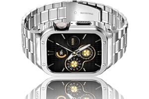 HASLFM Armband Kompatibel mit Apple Watch 44mm 42mm(Series 3/2/1), Robustes Edelstahl Metall Ersatz Armband mit Gehäuse Cover für iWatch Series 6/5/4/3/2/1/SE3/SE2/SE für Männer, Silber