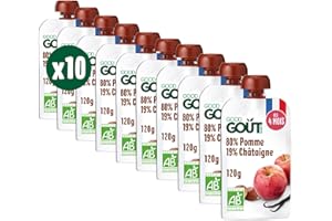 GOOD GOÛT - Gourdes Pomme Châtaigne - Purée Bébé - Dès 4 Mois - 80% Pomme, 19% Châtaigne - Sans Sucres Ajoutés* - Fabriqué En France - 10x120g