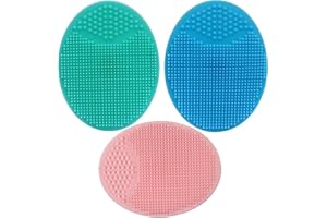 MMSGA Silicone Face Scrubbers Exfoliator Brush&Baby Bath Brush& Facial Cleansing Brush&Baby Cradle Cap Brush&Silicone Massage Brush,Suitable for Adult Facial Cleansing and Baby Bathing (Blue+Pink+Green)