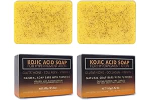 JJHXM Lot de 2 Lemon Turmeric Kojic Acid Soap, savon eclaircissant,turmeric soap,Savon éclaircissant au curcuma, with Vitamin C, Éclaircissant brillant hydrate, pour visage et corps