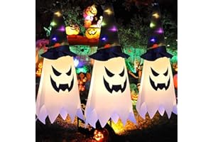 kiimiipa 3pcs Halloween Dekorationen Outdoor Innen Deko Geisterhut Outdoor Dekoration Hängend,leuchtende Hexenhut Lichterketten,Halloween Party Dekoration Innen Außen Bäume Garten Patio (Style 1)