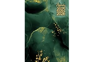 Agenda Scolaire 2025-2026: Marbre Doré & Encre Verte | Journalier (un jour par page) | 12x17 cm | Format standard | 300 pages | Sept 2025 – juil 2026 | Chic et original | Emeraude & or | Français