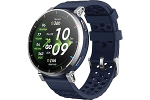 Amazfit Active 3 Premium Smart Watch GPS Löpning, AMOLED-skärm 1,32 tum safir, 12 dagars batteri, 4 GB, NFC, Offline-kartor, 170+ träningslägen, 5 ATM, Smartwatch för Android iPhone, Mörkblå, One Size