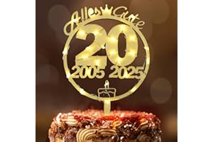 Tortendeko 20 Geburtstag Frau Mann, Seutgjie 20. Geburtstag Porzellanhochzeit Jubiläum Cake Topper Holz mit LED Lichterkette 2005 bis 2025 Kuchen Deko