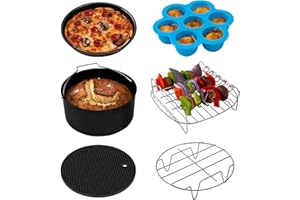 COSORI Accessoires de Friteuse sans Huile 5,5 Litre, Plateau à Pizza/Corbeille à Pain/Support en Métal/Moule à Cake/Grille de Cuisson/Cuisson à la Vapeur, C158-6AC