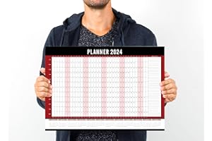 HLDI A3 Wall Planner 2024 Full Year Planner January To December Wall Calendar Annual Poster Chart Home School Workshop Office Project Yearly Planning Organiser 29.7x42Cm Red & Black [1Pc](Folded)