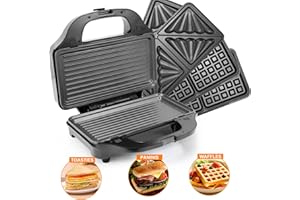 SUPERLEX 3-IN-1 Sandwich Maker Panini Grill Waffle Press Griddle Plate Toastie Maker Deep Fill Waffle Iron， 900W Automatic Temperature & Cool Touch Handle