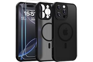 Yohii Funda Magnética para iPhone 16 Pro MAX con 2 Piezas Cristal Templado, Compatible con mag-Safe, [Protección de Cámara] Grado Militar Carcasa Translúcida Mate Trasera Fina Antigolpes (Negro)