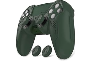 PlayVital Funda Protectora para ps5 Mando - Carcasa Antideslizante con Tapas de Joysticks y Pegatinas, Accesorios de Goma Compatibles con Base de Carga Oficial - Edición Mecha (Verde Selva)