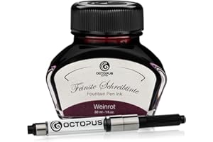 Octopus Fluids Weinrot - encre d'écriture avec convertisseur, encre de stylo plume, rouge 30ml