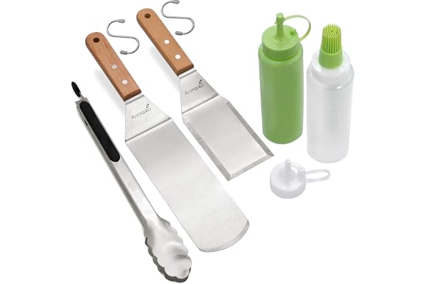 Metalspatelset med 4 delar – Grilltillbehörssats – Platt grillspatel, pannkaksvändare, hamburgarvändare – Metallredskap perfekt för BBQ-grill, platt grill, gjutjärnsgrill