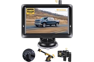 VTOPEK Wireless Reversing Camera with 5 inch Rear View Camera Monitor AHD 1080P Stable Signal No-Delay Clear Night Vision IP69 Waterproof Reverse Camera Kit for Car Van Trailer RV DIY Guide Line Image Flip