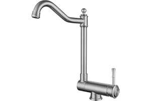 SJQKA Mitigeur Cuisine Rabattable, Robinet De Cuisine Bec Rotatif Pivotant Repliable Pour Evier Contre Fenêtre (Nickel Brossé)