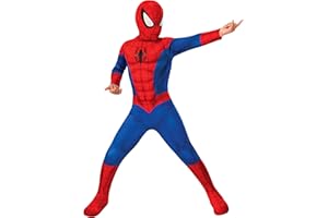 RUBIE'S Rubies Costume Spiderman da bambino con copristivali attaccati e maschera in tessuto ufficiale del film Uomo Ragno Marvel, M (5-7anni)