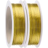 Caianwin 0.3mm x 100m Fine Craft Wire, Gold Color, Jewelry Wire, Flower Wire, Tying Wire, 2 Rolls of Craft Wire for Jewelry M