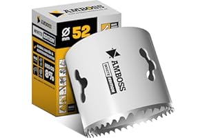 AMBOSS WERKZEUGE Sierra perforadora bimetálica HSS M42 de 52 mm, para acero, tableros de partículas, madera dura, placas de yeso, etc. Profundidad de corte 48 mm, sin inclusión