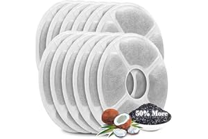 WWVVPET Cat Water Fountain Filters 12 Pack,50% More Activated Carbon Filters,Genuine Cat Flower Fountain Replacement Filters, Fit for Most Dog Pet Drinking Dispenser Triple (12 Pack Round (50% More Carbon))