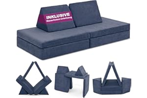 Linodino® Spielsofa | Kindersofa aus Schaumstoff Bausteine - Spielsofa für Kinder & Kuschelecke im Kinderzimmer [OHNE Harte Teile] 10 Farben zur Wahl | Drachenschuppen Blau