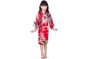 CuteOn Niños Niñas Kimono Satén de seda Soft Blossom Peacock Albornoces Pijamas para los Niños Vestido de Novia