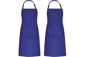 CATIME 2pcs Cooking Aprons for Men Women, Chef Aprons with 2 Pockets for Kitchen, Adjustable Waterproof Aprons for Baking, Gardening, Art