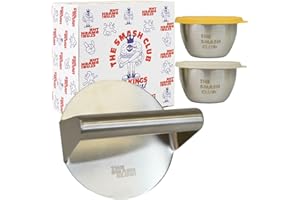 takko livin ® The Smash Club Prensa Smash Burger + Bowls Ketchup Mahonesa Regalo- Aplastador de Hamburguesas Profesional de Acero Inoxidable 304 - Smasher Hamburguesa Plancha Antihaderente