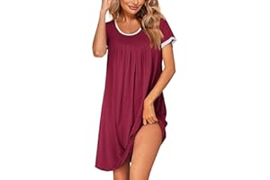 Ekouaer Damska koszula nocna z krótkim rękawem bielizna nocna wygodna koszula nocna plisowana koszula nocna z okrągłym dekoltem, S-XXXL