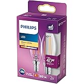 Philips LED Classic 40W B35 Led Mum Filament Ampul, 2700K Beyaz Işık, E14 İnce Duy, Dim Edilmez, 2'li Ekopaket