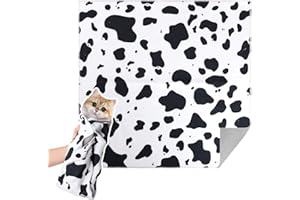 EOAMGO Cat Wrap for Cutting Claws, Self Adherent Cat Grooming Bag Cat Wrapping Cloth, Anti-Scratch, Anti-Bite, Restraint Cat Blanket for Ear Canal Cleaning, Medicine Feeding (L, cow)