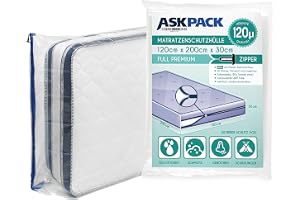 ASK Pack Mattress Bag - 120x200cm Full, 120 Microns | Anchor zipper, sizes XS-XXL, waterproof, tear-resistant, for moving, st