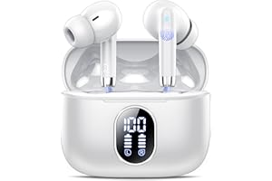 QXQ Cuffie Bluetooth, Auricolari Bluetooth 5.3 Stereo HiFi con HD Microfono, 40 Ore di Riproduzione, Cuffie Wireless In Ear Mini IP7 Impermeabili, Cuffiette Bluetooth con LED Display, Cuffie Bianco