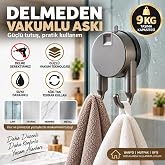 Vakumlu Havlu Bornoz Askısı 9 KG &Ccedil;ift Kancalı Delmeden Montaj Banyo Mutfak Duvar Askısı