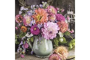 HOME FASHION 20 servilletas de dalia en jarrón de flores | flores | verano | otoño | manualidades | neutral | atemporal | decoración de mesa | decoupage | decoupage | decoupage | servilletería 33 x 33 cm