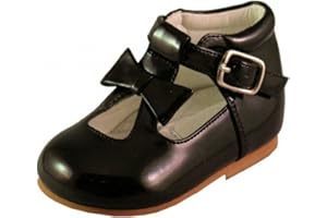 SEVVA Baby Girls Toddler Shiny Patent Shoes Bow Trim Spanish Style White Black Cream Pink Red Party Wedding Non Slip First Walking Shoes 21201