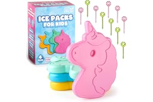GET FRESH Mini Freezer Ice Packs for Lunch Boxes – 4-Pack Unicorn Small Freezer Blocks for Cool Bags and Lunch Boxes – Colorful Mini Ice Blocks for Kids Lunch Boxes Bags with 10 Flower Food Picks