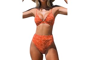 CUPSHE Femmes Bikini Set Ensemble Taille Haute Croisé Maillot de Bain 2 Pièces Festonné Col V Push Up