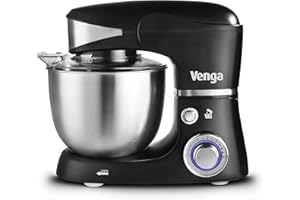 Venga! Robot Pâtissier, Bol Inox 5 L, 4 accessoires et Livre de Recettes, 1000 W, Noir, VG M 3014