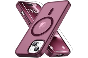 Vansdon Magnetisch für iPhone 15 Hülle mit 1 Schutzglas, Kompatibel mit Magsafe, Fallschutz nach Militärstandard, Transluzente Matt Rückseite Stoßfeste Handyhülle für iPhone 15 Hülle-Weinrot