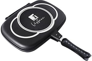 BERGNER by Vissani Padella doppio grill effetto fornetto 32x24x7,2cm, corpi separabili in alluminio pressofuso con rivestimento antiaderente effetto pietra, chiusura ermetica